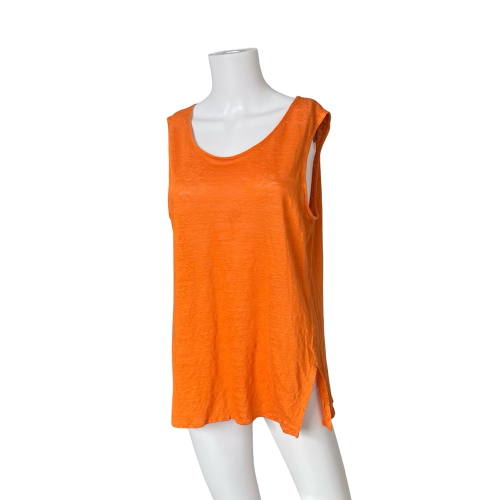 Caroline Rose Orange Linen Tank Top Sleeveless Knit Colorful Womens Size Large L